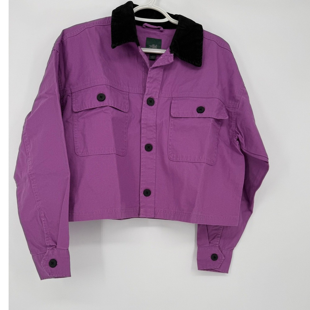 Wild Fable Purple Cropped Utility Jacket Cotton Twill Button Up Small